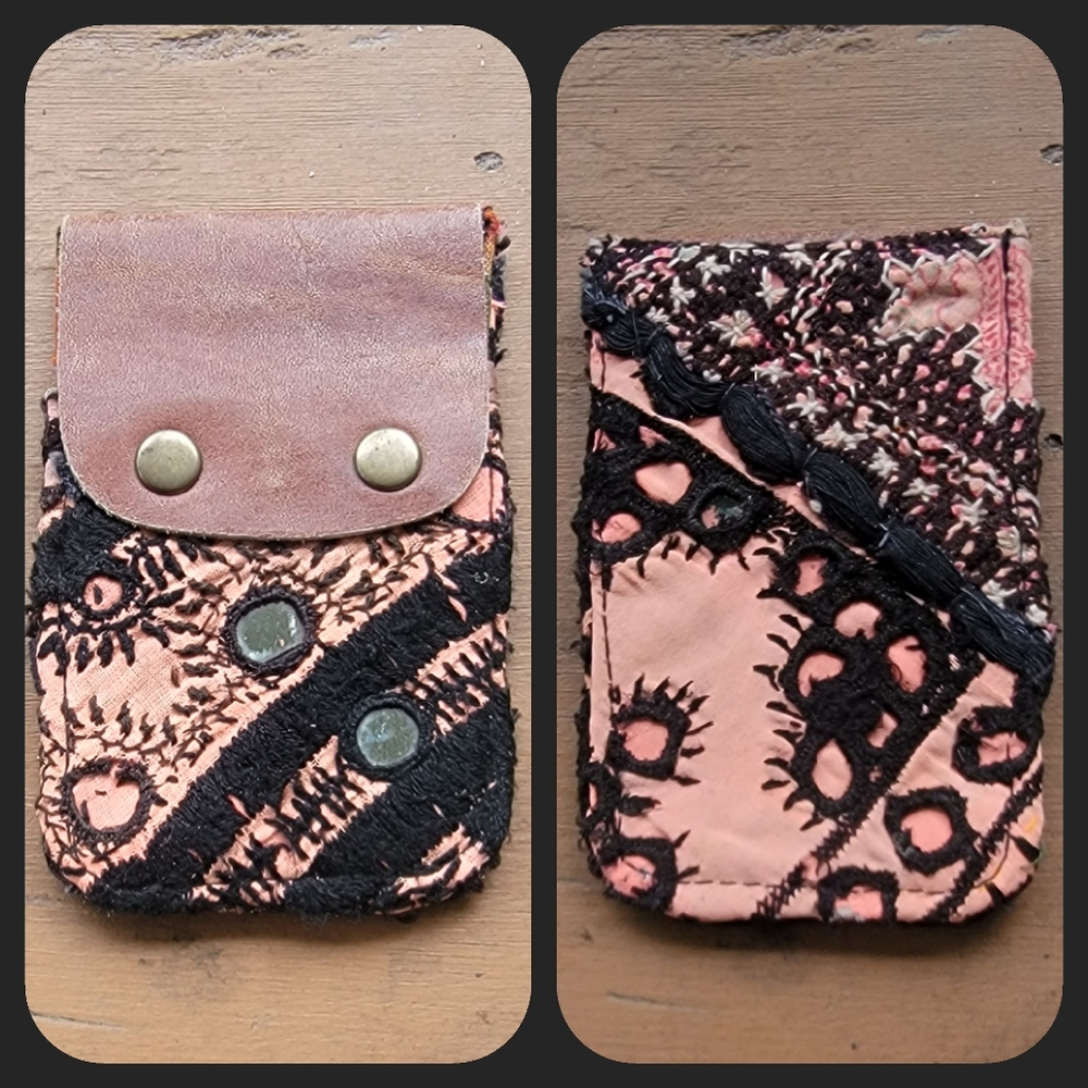 🪬🍄 Free People Boho Embroidered Repurposed vtg banjara hippie Wallet card case
